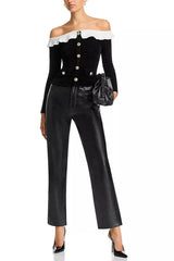 Chenille Knit Off-the-Shoulder Top in black