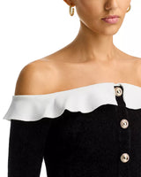 Chenille Knit Off-the-Shoulder Top in black