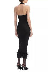 Knit Zip Ruffle Midi Dress in black