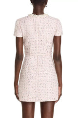 Embellished Bouclé Mini Dress in pink