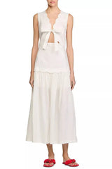 Scallop trim V-neck Crinkled Maxi Dress in ecru