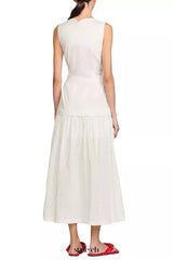 Scallop trim V-neck Crinkled Maxi Dress in ecru