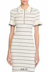 stripe Knitted Maxi Dress in ecru