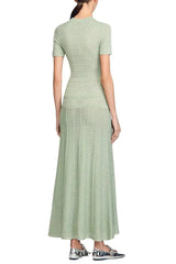 yvonne hollow knit maxi dress in almond Green