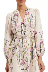 floral print Blouson sleeve mini dress in ivory
