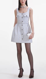 Blue Boucle Sleeveless Mini Dress