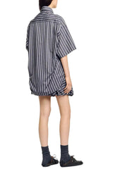 Oversized Striped Rhinestone Shirt in grey