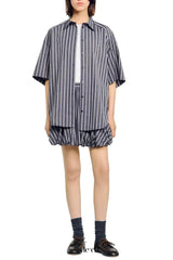 Oversized Striped Rhinestone Shirt in grey