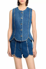 Rhinestone Denim Top in Blue