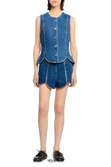 Rhinestone Denim Top in Blue