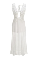 charlotte Pleat Ruffle Maxi Dress in white