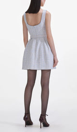 Blue Boucle Sleeveless Mini Dress