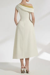 lucy one-shoulder a-line midi dress in white