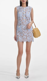 Blue Fine Lace Mini Dress