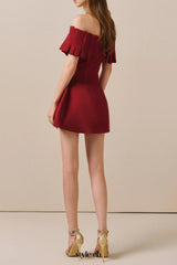 marcia Off-shoulder pleated Mini Dress in red