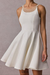 camille Open Back Pearl Embelished Mini Dress in white