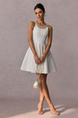 camille Open Back Pearl Embelished Mini Dress in white