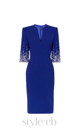 biela v-neck crystal-embellished midi dress in blue