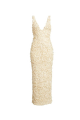 3d rose appliqués Maxi Dress in beige