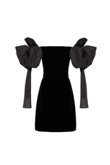 julie bow Off-shoulder mini dress in black