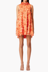 3d floral bluebell Trapeze Dress in Orange
