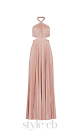 nancy halter cutout pleated gown in pale pink