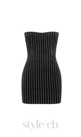 Erlina Crystal Pinstripe Strapless Mini Dress