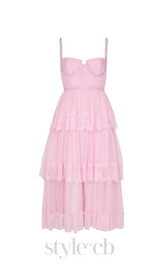 Elgine Crystal-Embellished Lace-trimmed Midi Dress