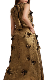 adela 3d floral embellished maxi dress in gold
