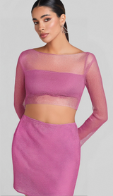 LONG SLEEVE MESH BLOUSE SKIRT SUIT