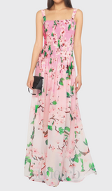 xaviera pleated silk chiffon gown in pink