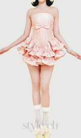 wendy ruched trim strapless mini dress in pink