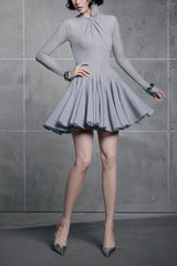 Long Sleeve Mini Dress In Grey