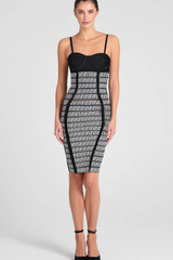 JACQUARD PATCHWORK BANDAGE PARTY DRESS