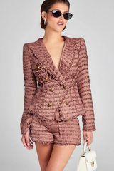 FRINGE KNITTED BLAZER IN BROWN