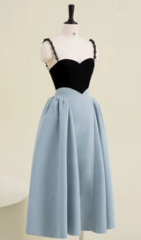 SPANDEX STITCHING MINIMALIST DRESS IN BLACK AND BLUE