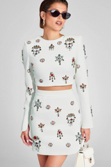 WHITE RHINESTONE EMBELLISHED SKIRT SET