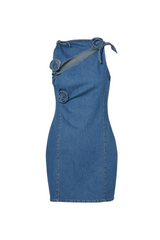 Balto Flower Asymmetric Denim Mini Dress