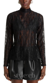 Lace Mock Neck Top in black