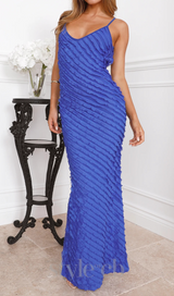 adjustable spaghetti straps maxi dress in royal blue