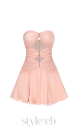 CUT-OUT PLEATED OFF-SHOULDER MINI DRESS IN PINK