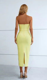 PATCHWORK STRAPLESS BANDAGE DRESS