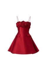 josephine 3d flower a-line mini dress in red