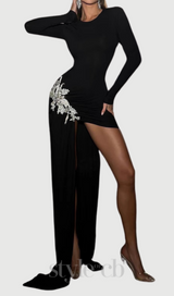 Okama Long Sleeves Diamond Bandage Mini Dress in black