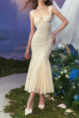 atalanta embellished flared midi dress in cream-white