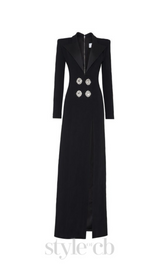 melissa v neck long blazer dress in black