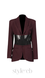 Kamryn Paneled Mesh Blazer In Wine