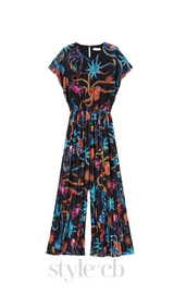 Printed jumpsuit in pleated georgette