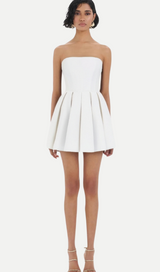alyssa white strapless pleated mini dress