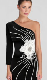 Calista Olive Black One Shoulder Velvet Maxi Dress